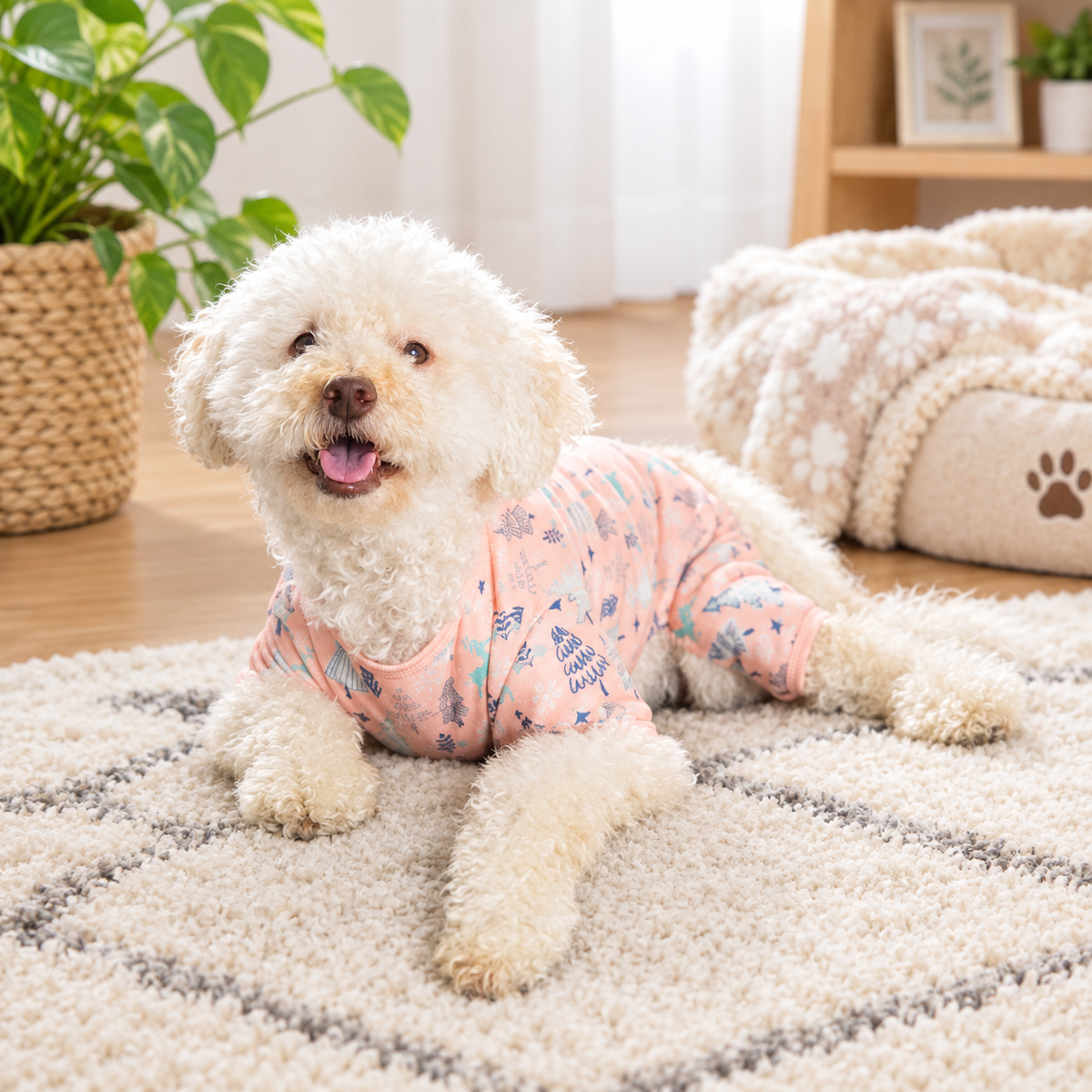 Pink Winter Print Dog Pajamas