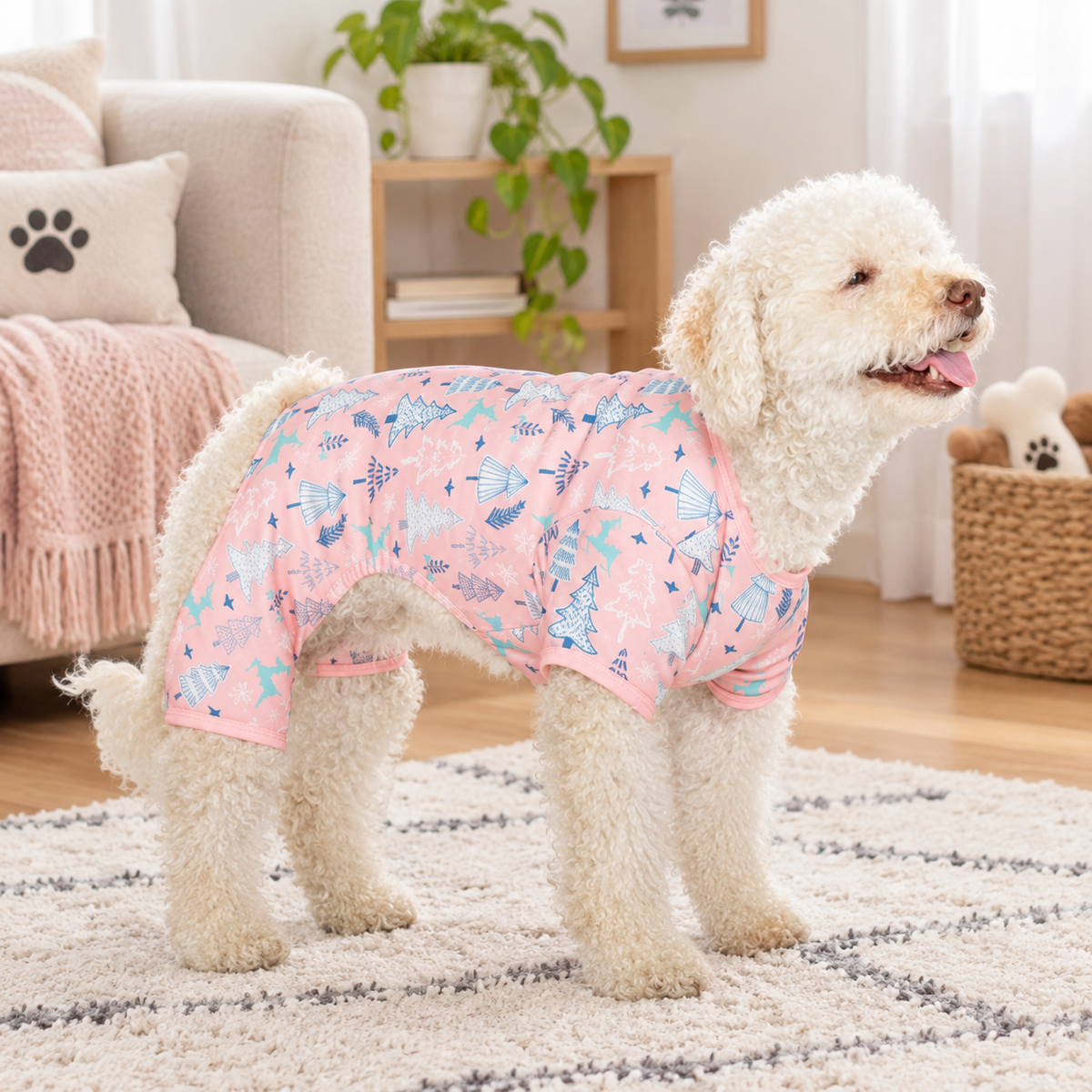 Pink Winter Print Dog Pajamas