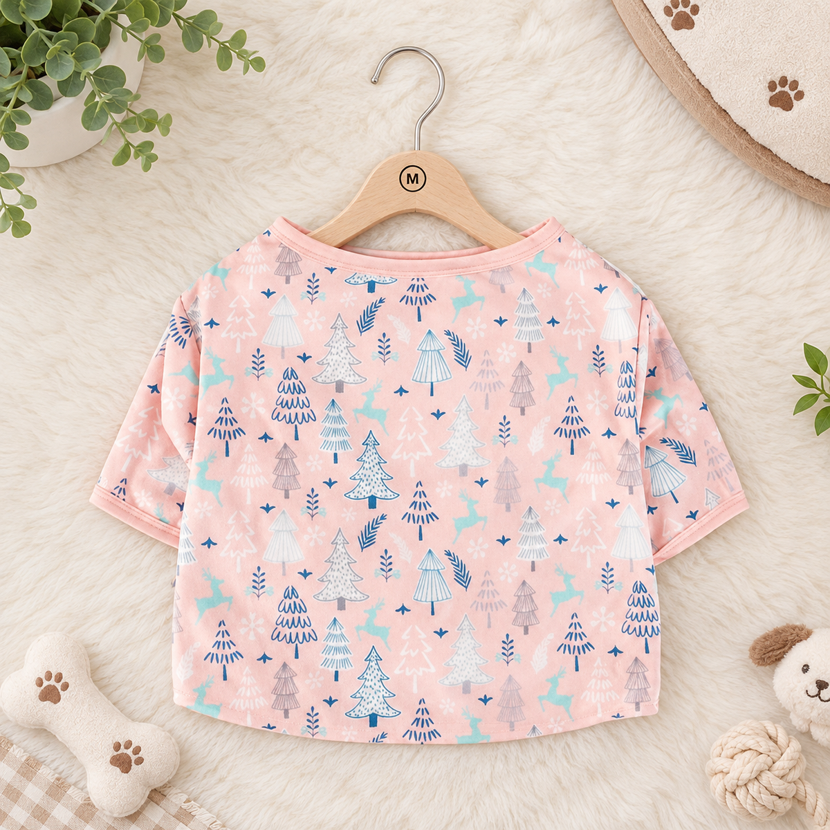 Pink Winter Print Dog Pajamas
